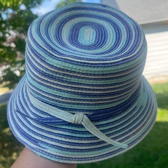 100% Paper Floppy Tie Summer Hat Blue/Baby Blue/White Versatile Garden Bucket - Picture 4 of 13